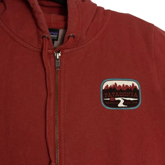 Patagonia Organic Cotton Mens Red Full Zip Hooded Sweatshirt Jacket Size Small - Picture 3 of 5